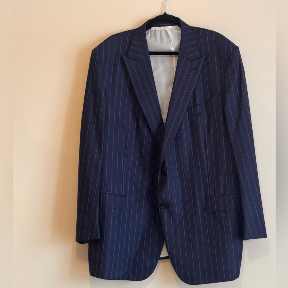 Ermenegildo Zegna Dark Blue Pinstripe Suit Jacket